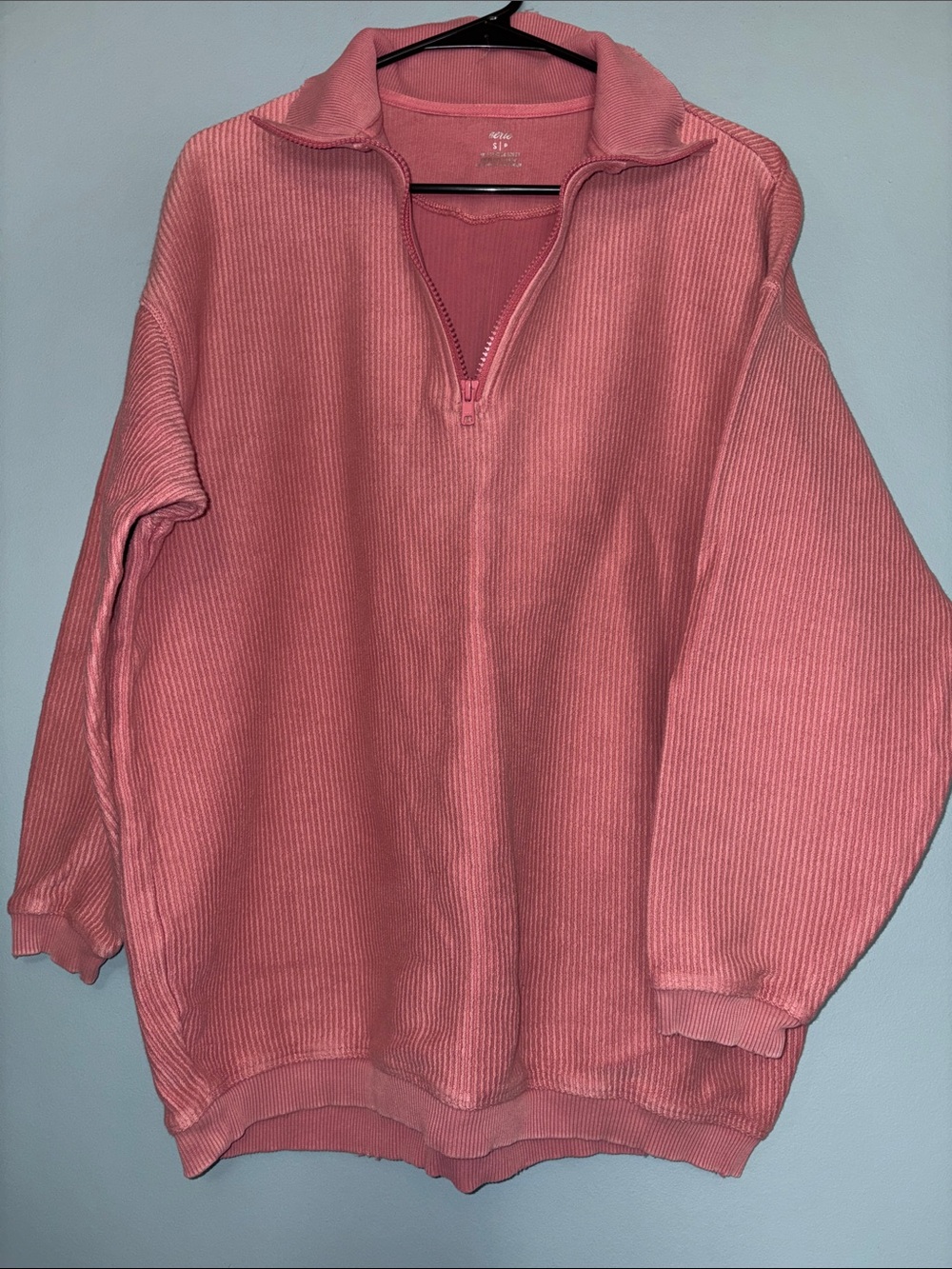 OVERSIZED SMALL AERIE Ribbed Half-Zip Pullover in Dusty Rose Pink- GUC-AS IS